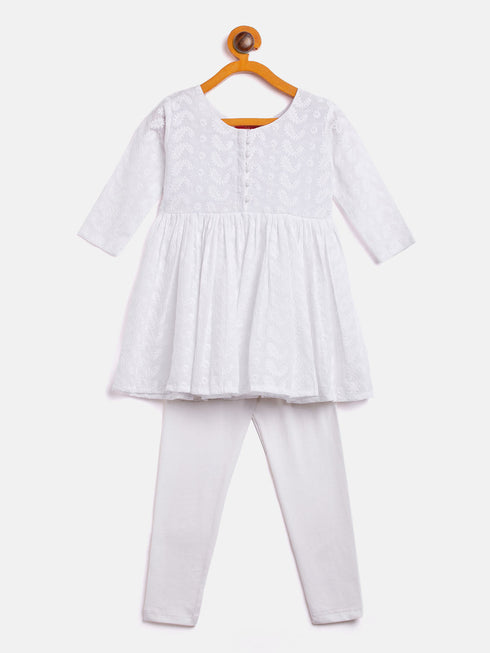 Vastramay SISHU Girl's White Chikankari Kurta Leggings Set